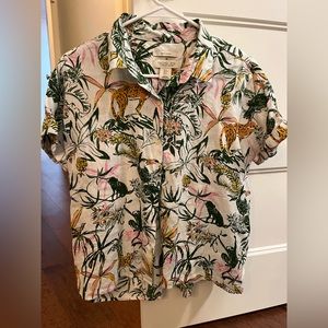 Rachel Zoe linen animal print shirt sz small